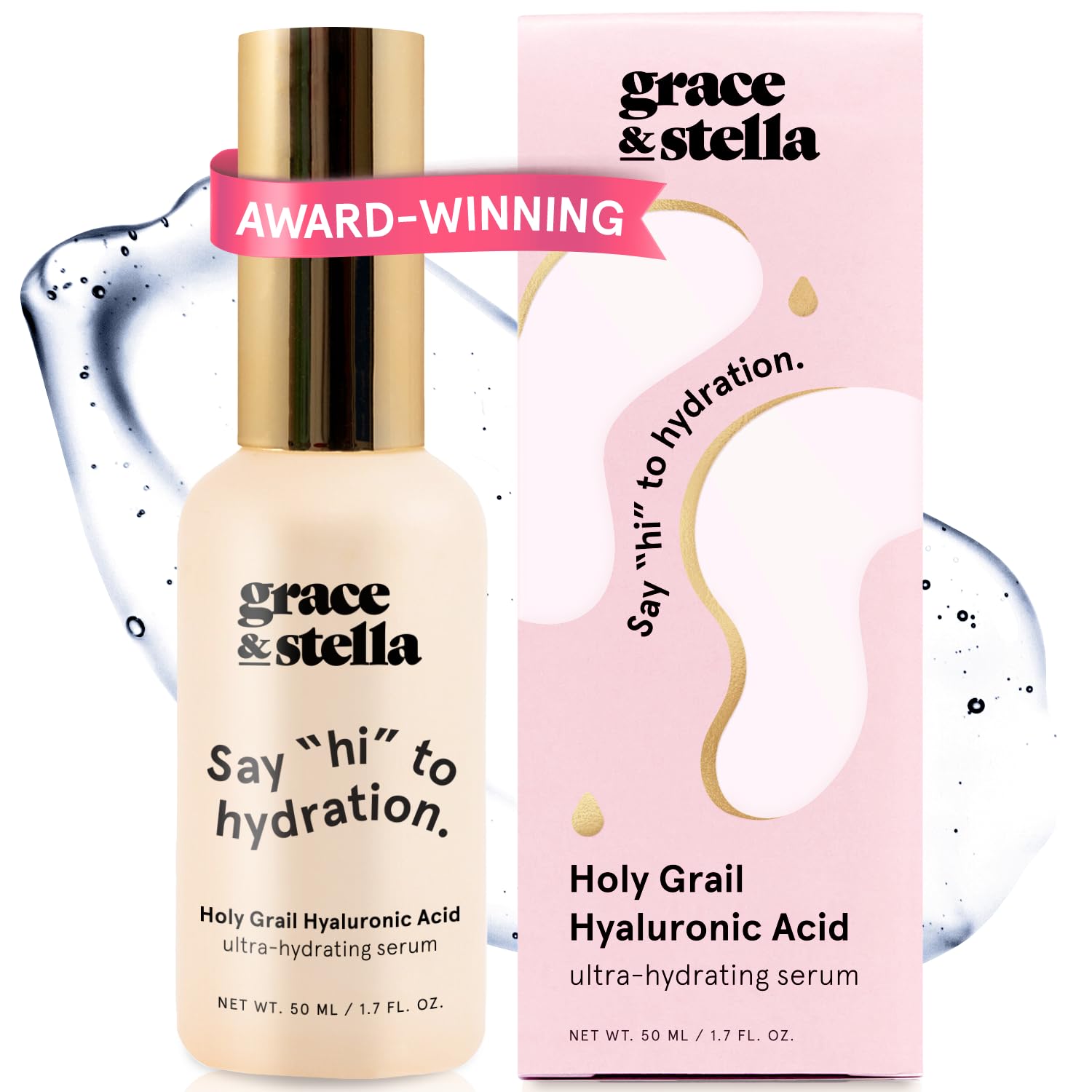 grace & stella Award Winning Hyaluronic Acid Serum (50ml/1.7 fl oz) Hydrating Hyaluronic Acid Serum for Face - Acido Hialuronico for Women - Remove Fine Lines, Wrinkles, Anti Aging - Vegan Skincare in Pakistan