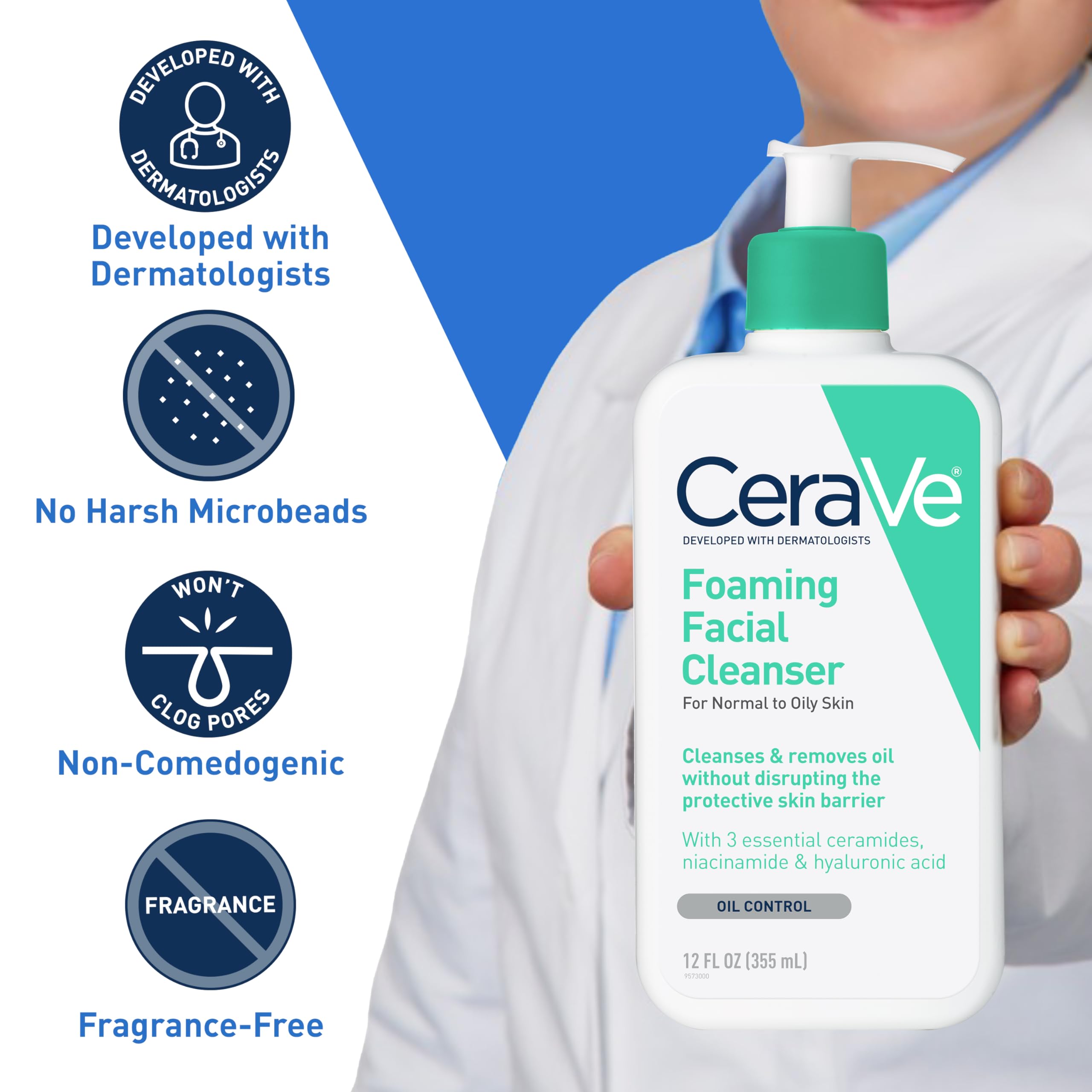 CeraVe Foaming Facial Cleanser, Daily Face Wash for Oily Skin, Hyaluronic Acid + Ceramides + Niacinamide, Fragrance Free & Paraben Free, Non-Drying Oil Control Face Wash in Pakistan