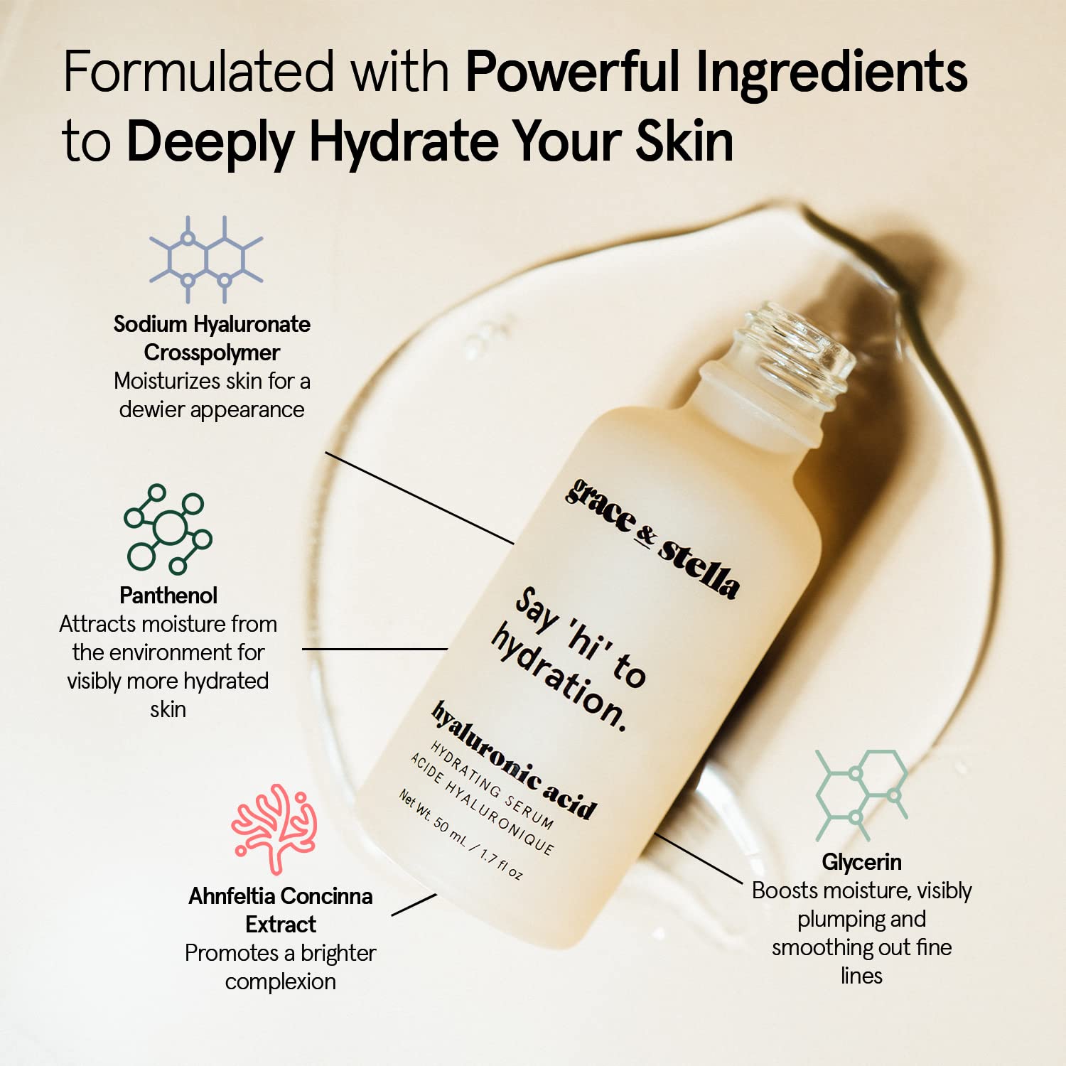 grace & stella Award Winning Hyaluronic Acid Serum (50ml/1.7 fl oz) Hydrating Hyaluronic Acid Serum for Face - Acido Hialuronico for Women - Remove Fine Lines, Wrinkles, Anti Aging - Vegan Skincare in Pakistan