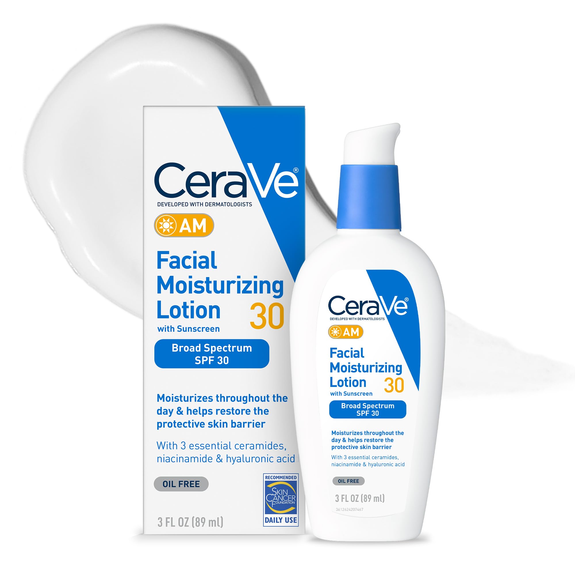 CeraVe AM Facial Moisturizing Lotion with SPF 30, Oil-Free Face Moisturizer with SPF, Formulated with Hyaluronic Acid, Niacinamide & Ceramides, Non-Comedogenic, Broad Spectrum Sunscreen in Pakistan
