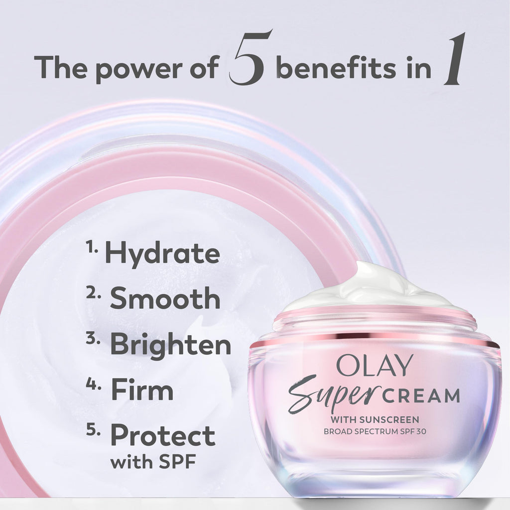 Olay Super Cream with Sunscreen SPF 30, Lightweight Face Moisturizer with Sun Protection, 5-in-1 Skin Care Benefits - Hydrating, Brightening, Firming - Niacinamide, Vitamin C, Collagen Peptide in Pakistan