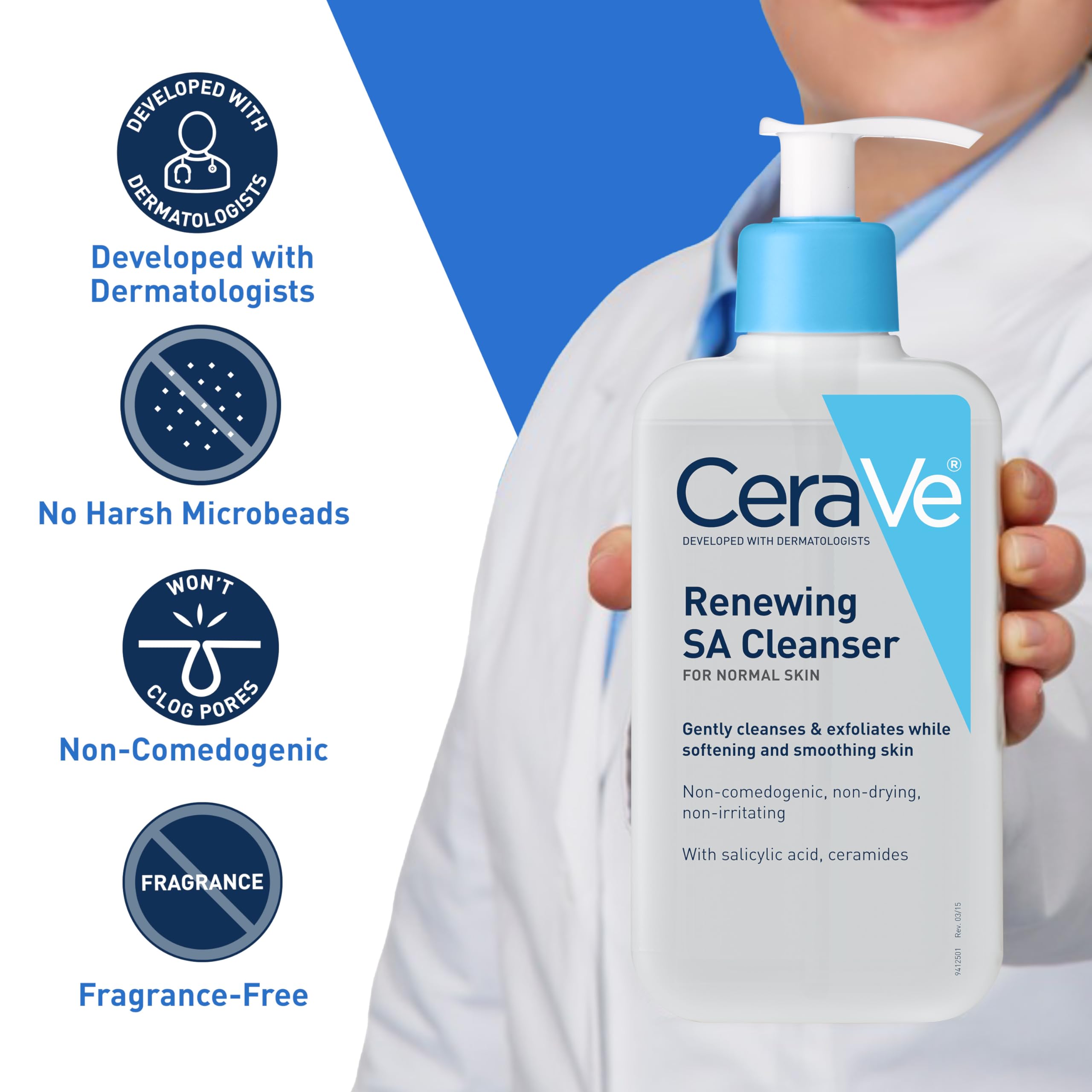 CeraVe Renewing Salicylic Acid Cleanser, Formulated With Hyaluronic Acid, Niacinamide, & Ceramides, Gentle BHA Exfoliating Face Wash Smooths & Softens Skin, Non Comedogenic & Fragrance Free in Pakistan