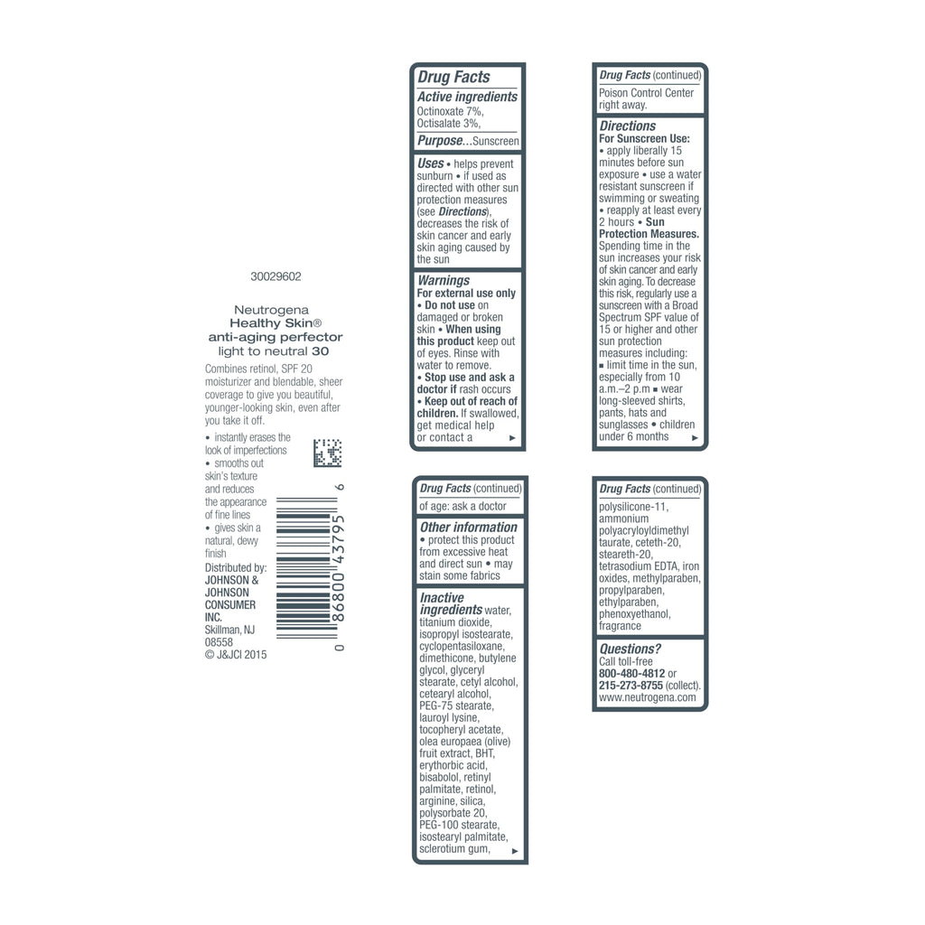 Neutrogena Retinol Treatment & Tinted Facial Moisturizer, Healthy Skin Anti-Aging Perfector, Broad Spectrum SPF 20 Sunscreen & Titanium Dioxide, Blendable Sheer Coverage, 30 Light to Neutral in Pakistan