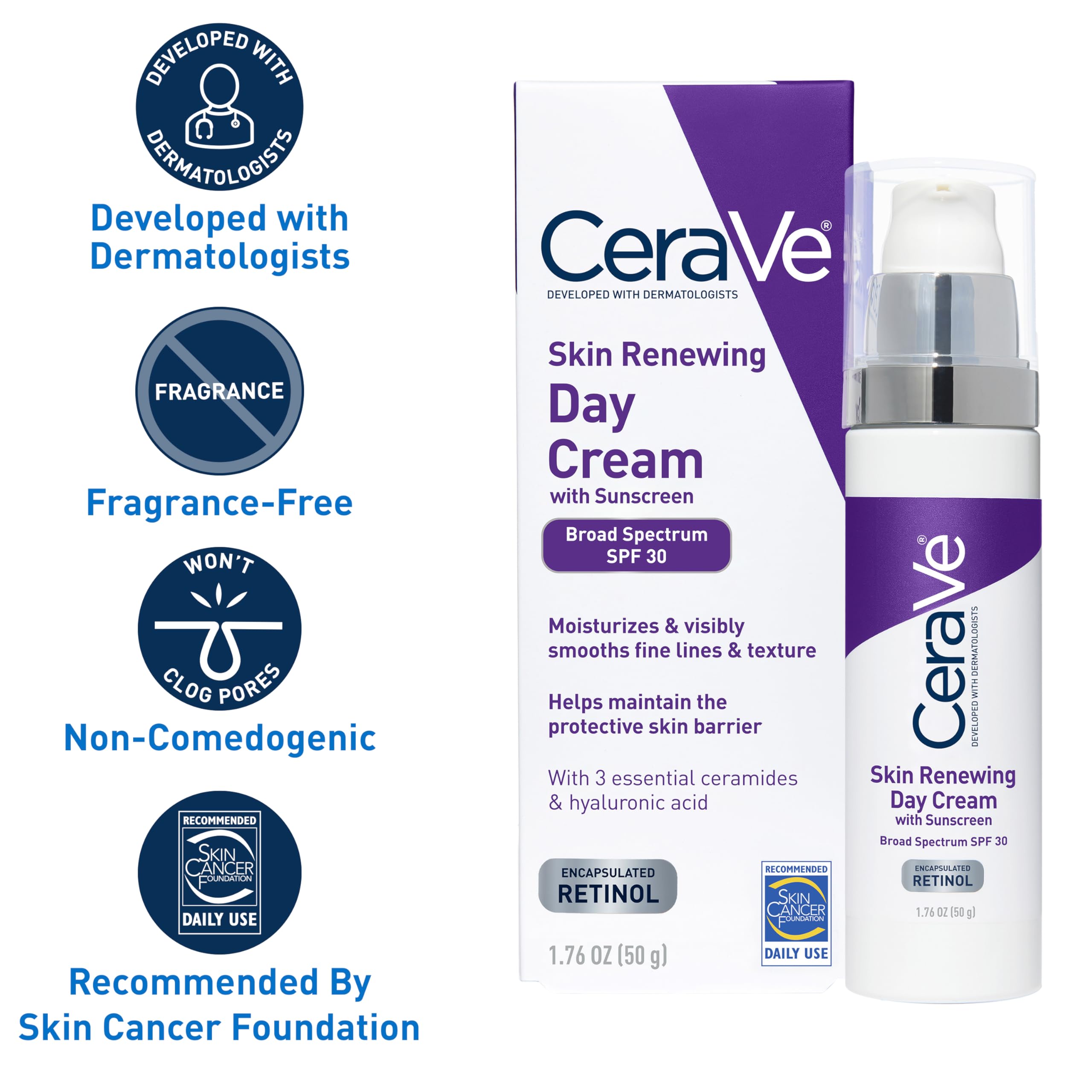 CeraVe Anti-Aging Face Cream SPF 30, Anti-Wrinkle Retinol Cream with Hyaluronic Acid and Ceramides in Pakistan