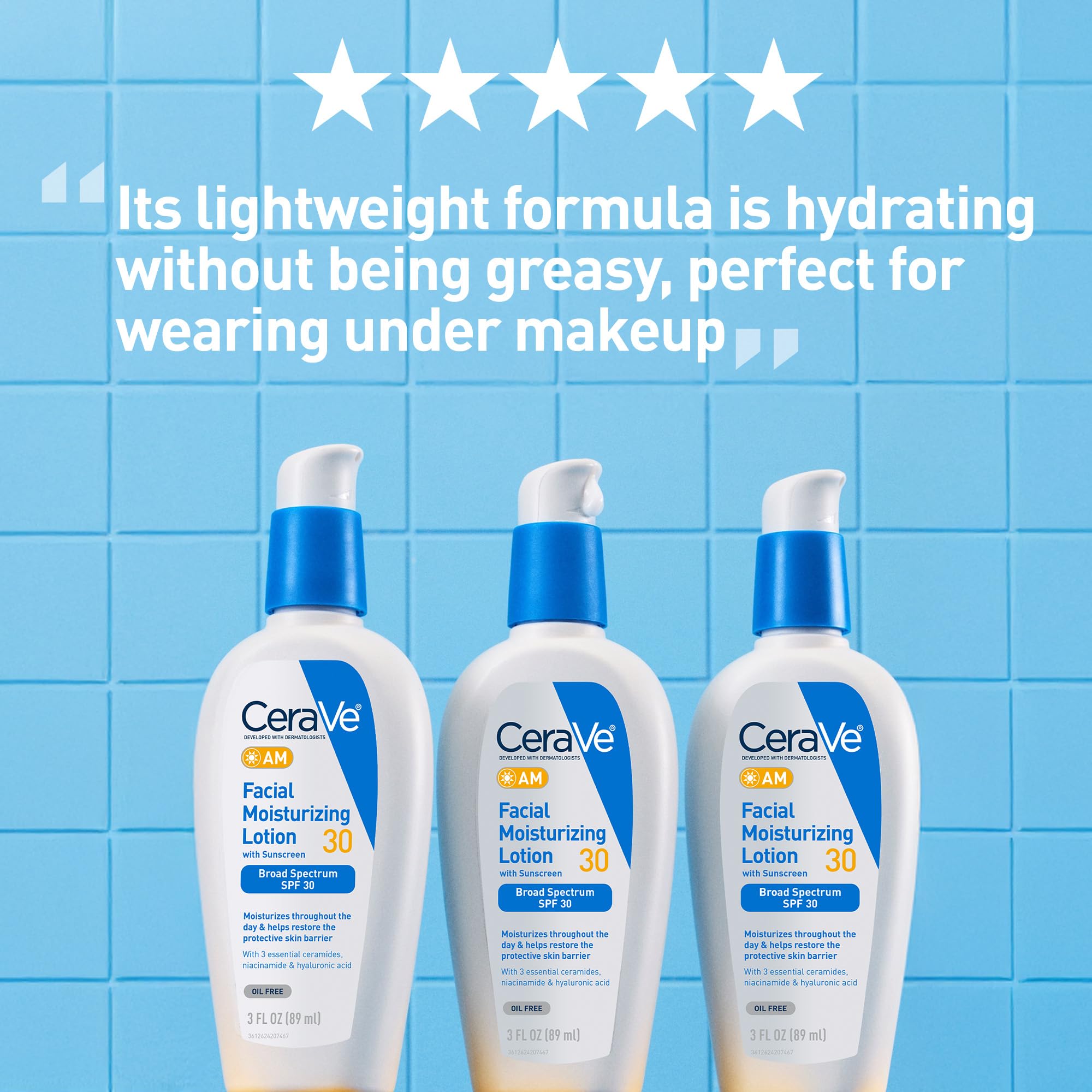 CeraVe AM Facial Moisturizing Lotion with SPF 30, Oil-Free Face Moisturizer with SPF, Formulated with Hyaluronic Acid, Niacinamide & Ceramides, Non-Comedogenic, Broad Spectrum Sunscreen in Pakistan