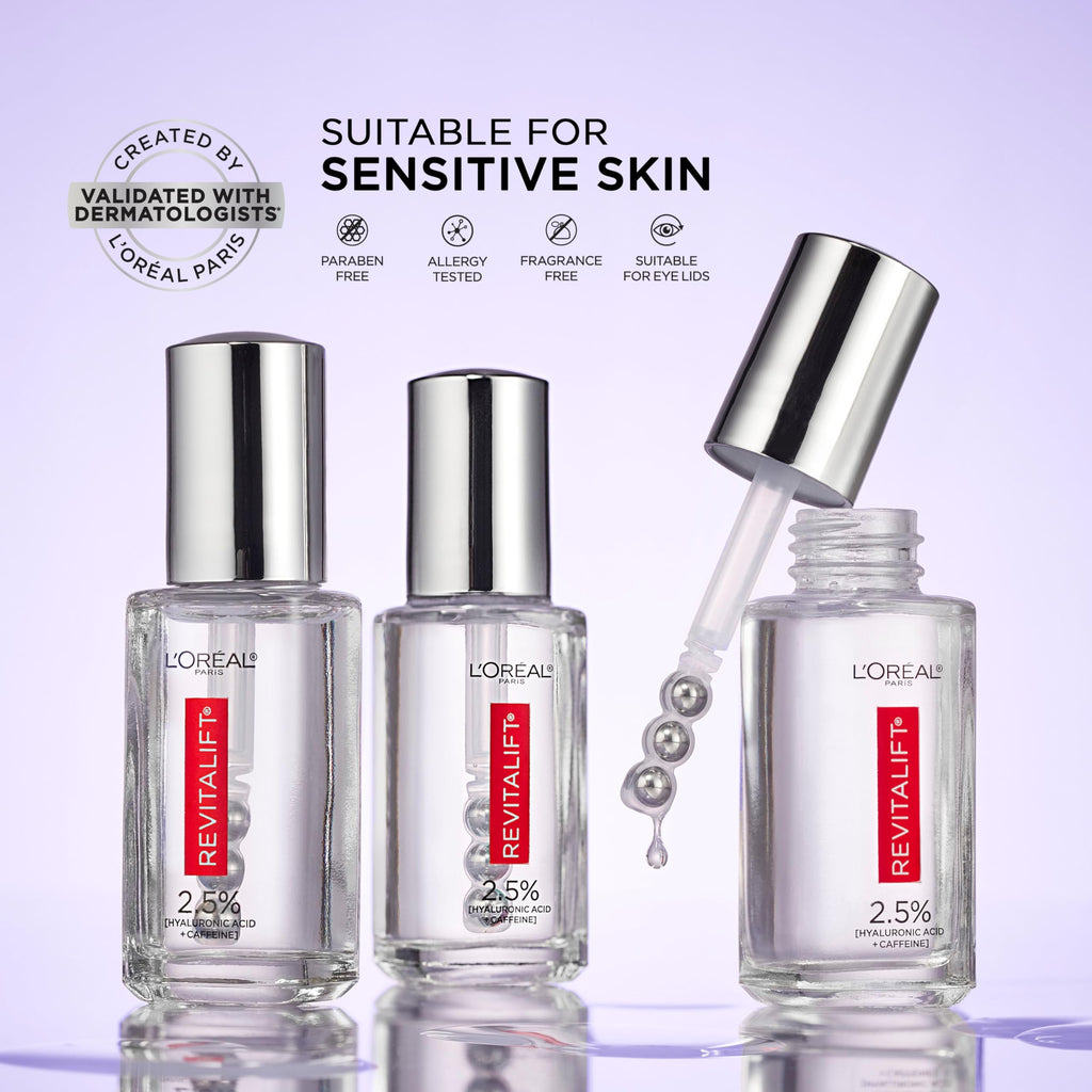 L'Oreal Paris Revitalift Hyaluronic Acid + Caffeine Hydrating Eye Serum for Dark Circles, Fragrance Free .67 fl. oz + Moisturizer Sample in Pakistan
