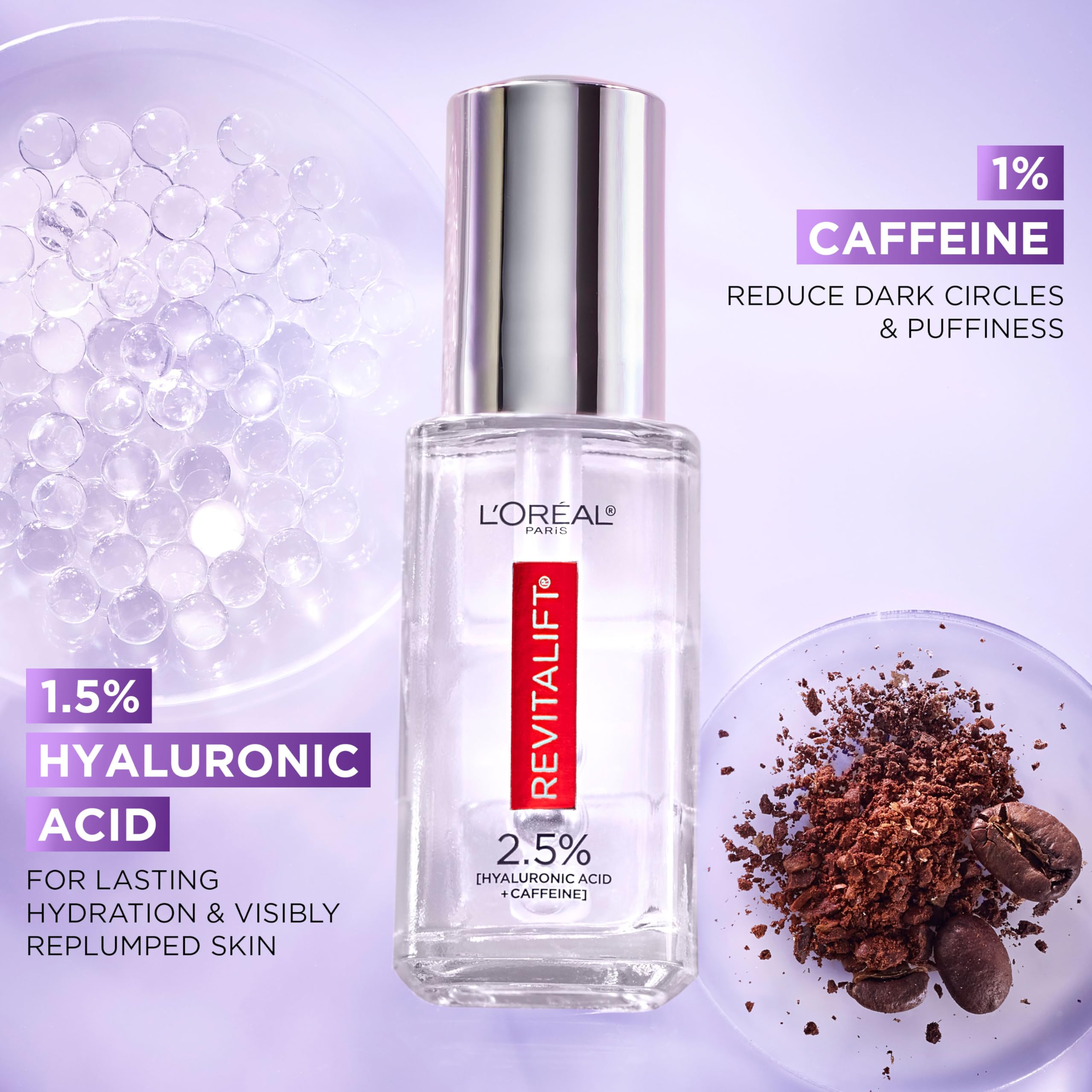 L'Oreal Paris Revitalift Hyaluronic Acid + Caffeine Hydrating Eye Serum for Dark Circles, Fragrance Free .67 fl. oz + Moisturizer Sample in Pakistan