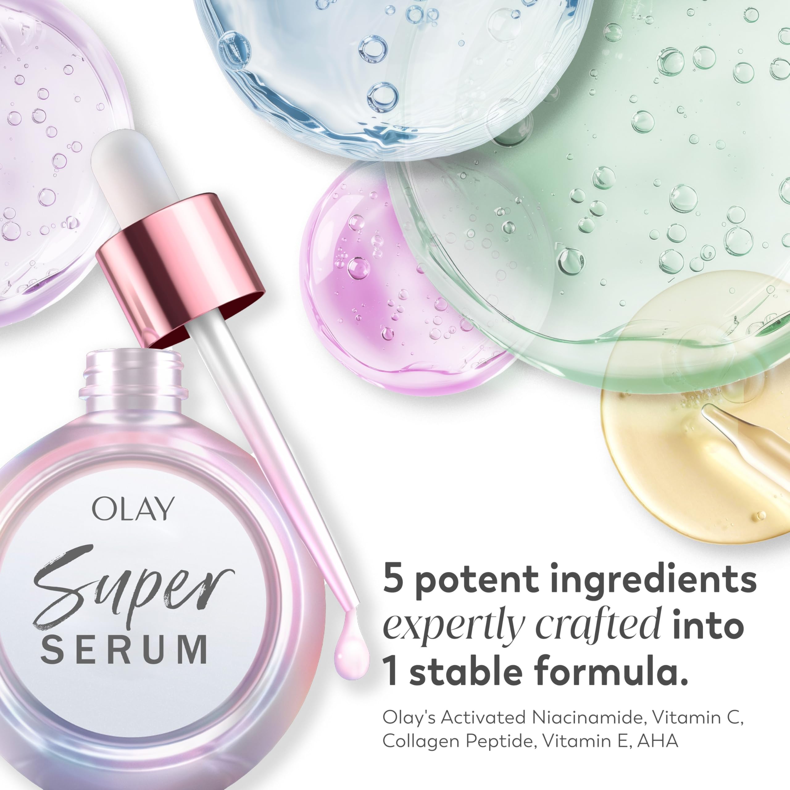 Olay Super Serum - Niacinamide, Vitamin C & E, Collagen Peptide, AHA - 5-in-1 Skin Care Benefits for Face - Healthy Glow, Brightening, Hydrating, Smoothing, Firming, Evens Tone, Anti-Aging in Pakistan