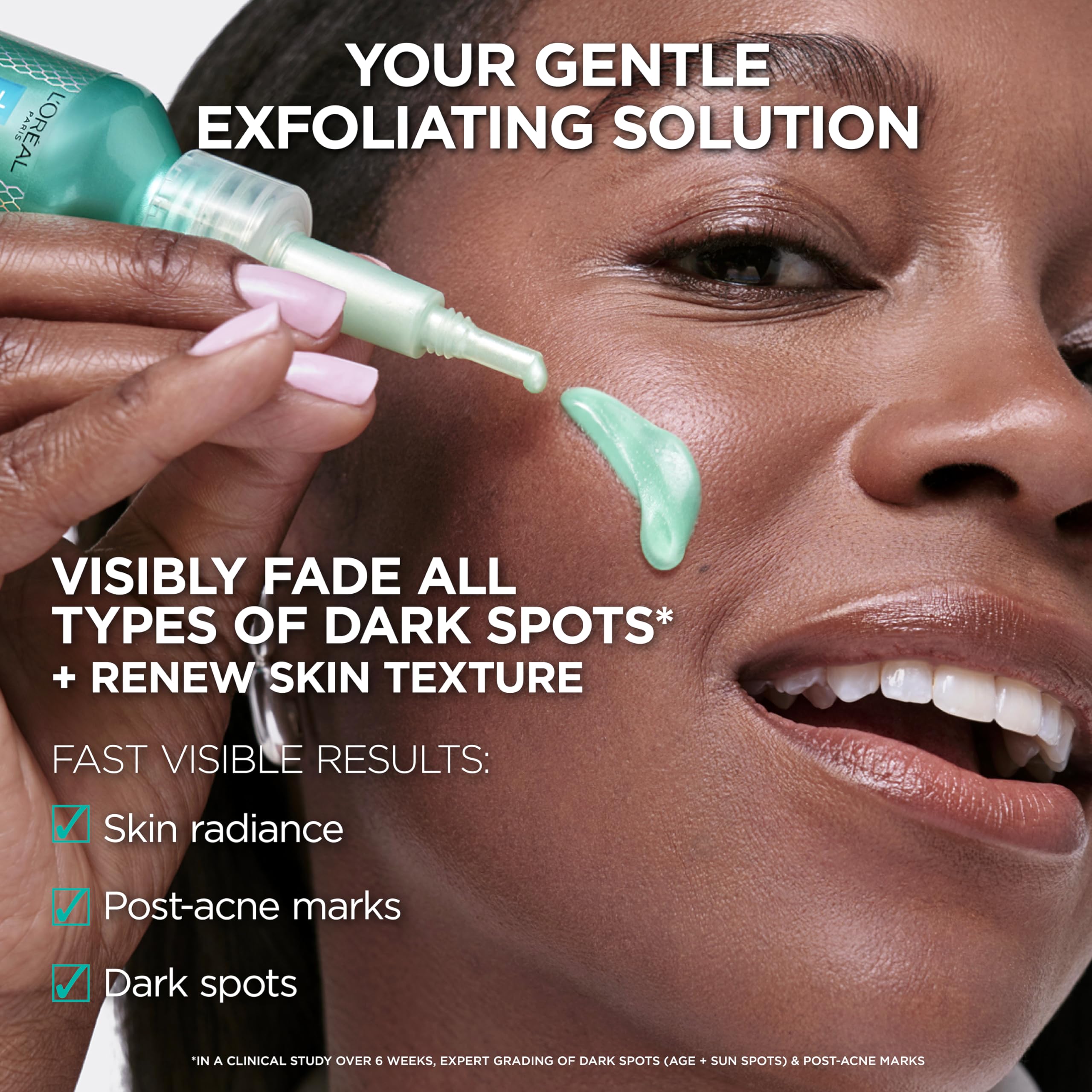 L'Oreal Paris Bright Reveal Dark Spot Exfoliant Peel, 25% AHA BHA PHA Face Exfoliator Solution, Gentle Skincare to Visibly Reduce Dark Spots and Renew Skin Texture, Includes SPF Lotion Sample in Pakistan